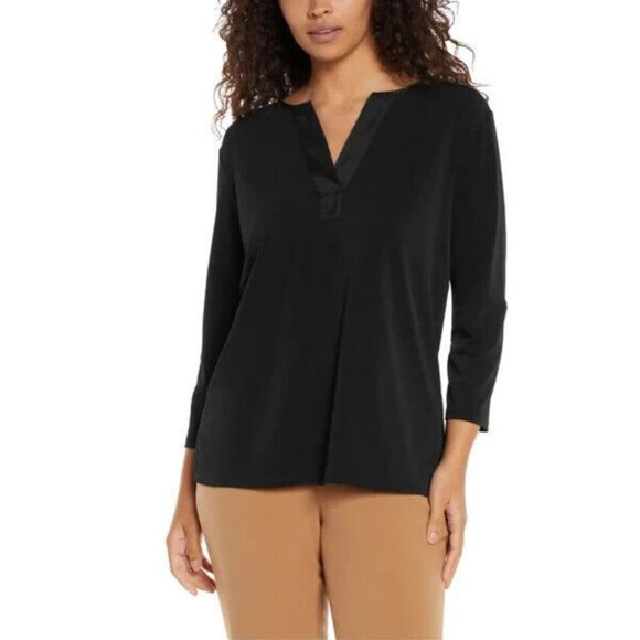 Banana Republic Tops - Banana Republic 3/4 Sleeve V Neck Notch Satin Trim Blouse NWT